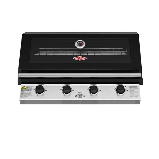 Beefeater - 1200 Series Black Enamel 4 Burner Built In BBQ w/ Cast Iron Burners & Grills