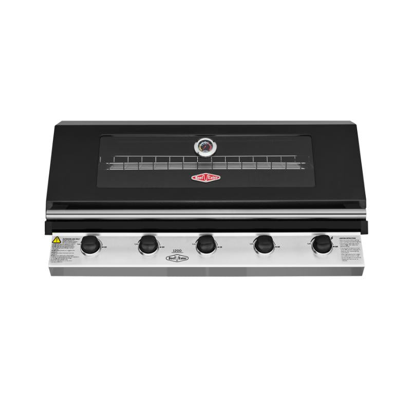 Beefeater - 1200 Series Black Enamel 5 Burner Built In BBQ w/ Cast Iron Burners & Grills