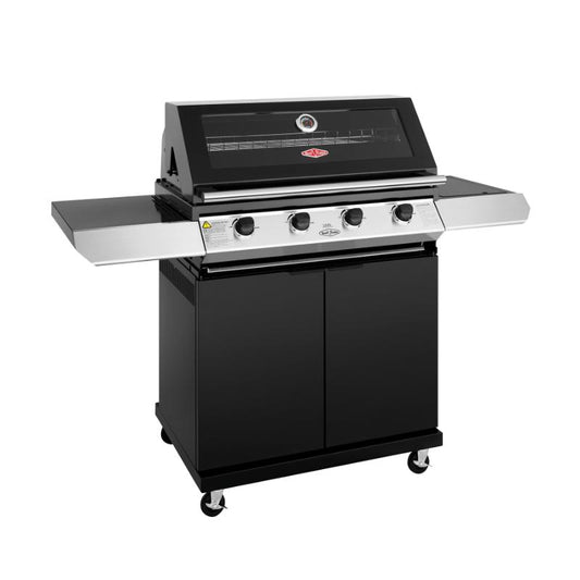 Beefeater - 1200 Series Black Enamel 4 Burner BBQ & Trolley w/ Side Burner, Cast Iron Burners & Grills