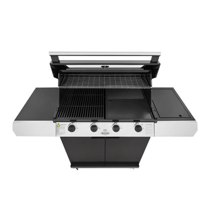 Beefeater - 1200 Series Black Enamel 4 Burner BBQ & Trolley w/ Side Burner, Cast Iron Burners & Grills