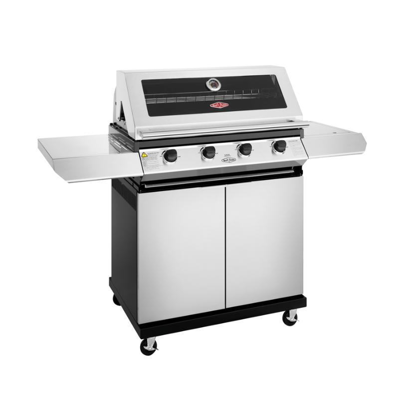 Beefeater - 1200 Series Stainless Steel 4 Burner BBQ & Trolley w/ Side Burner, Cast Iron Burners & Grills