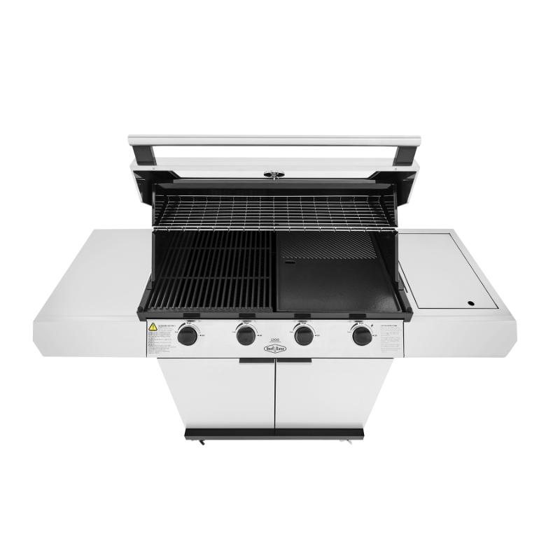 Beefeater - 1200 Series Stainless Steel 4 Burner BBQ & Trolley w/ Side Burner, Cast Iron Burners & Grills