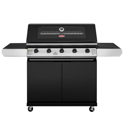 Beefeater - 1200 Series Black Enamel 5 Burner BBQ & Trolley w/ Side Burner, Cast Iron Burners & Grills