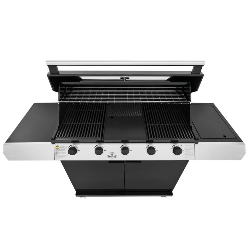 Beefeater - 1200 Series Black Enamel 5 Burner BBQ & Trolley w/ Side Burner, Cast Iron Burners & Grills