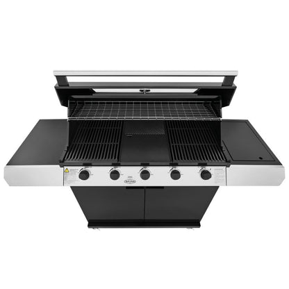 Beefeater - 1200 Series Black Enamel 5 Burner BBQ & Trolley w/ Side Burner, Cast Iron Burners & Grills