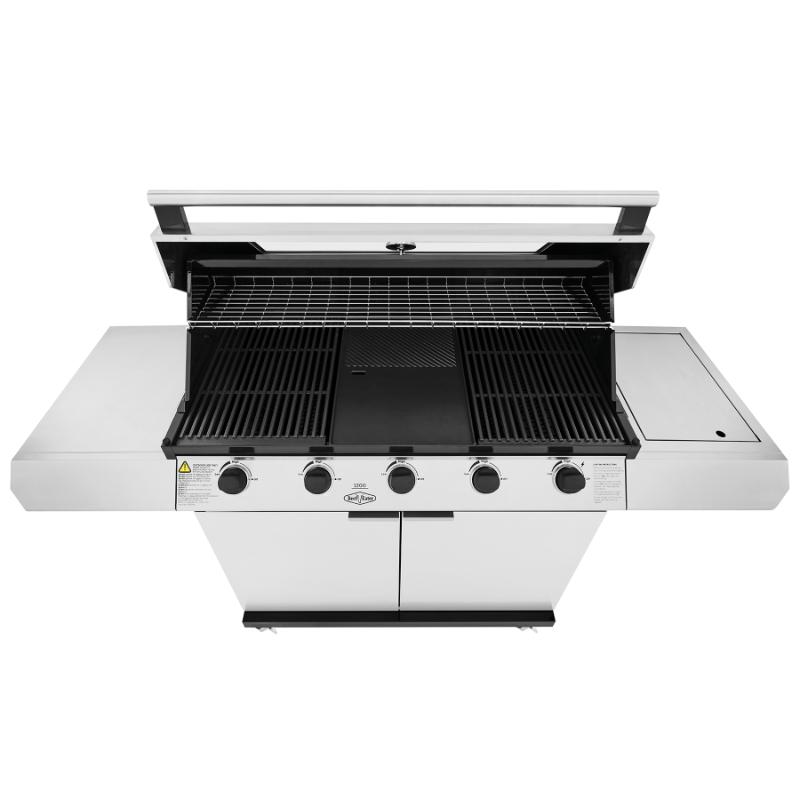 Beefeater - 1200 Series Stainless Steel 5 Burner BBQ & Trolley w/ Side Burner, Cast Iron Burners & Grills