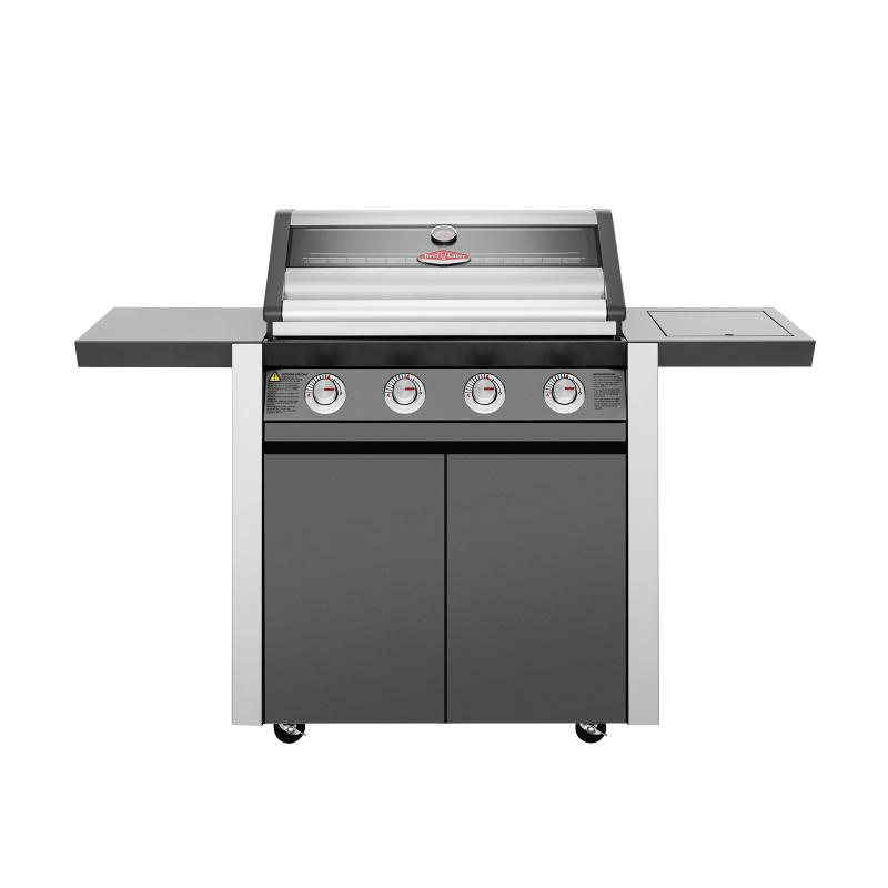 Beefeater - 1600 Series Dark 4 Burner BBQ & Trolley w/ Side Burner, Cast Iron Burners & Grills