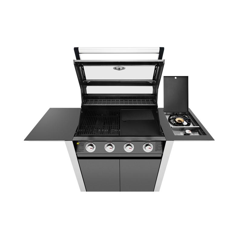 Beefeater - 1600 Series Dark 4 Burner BBQ & Trolley w/ Side Burner, Cast Iron Burners & Grills