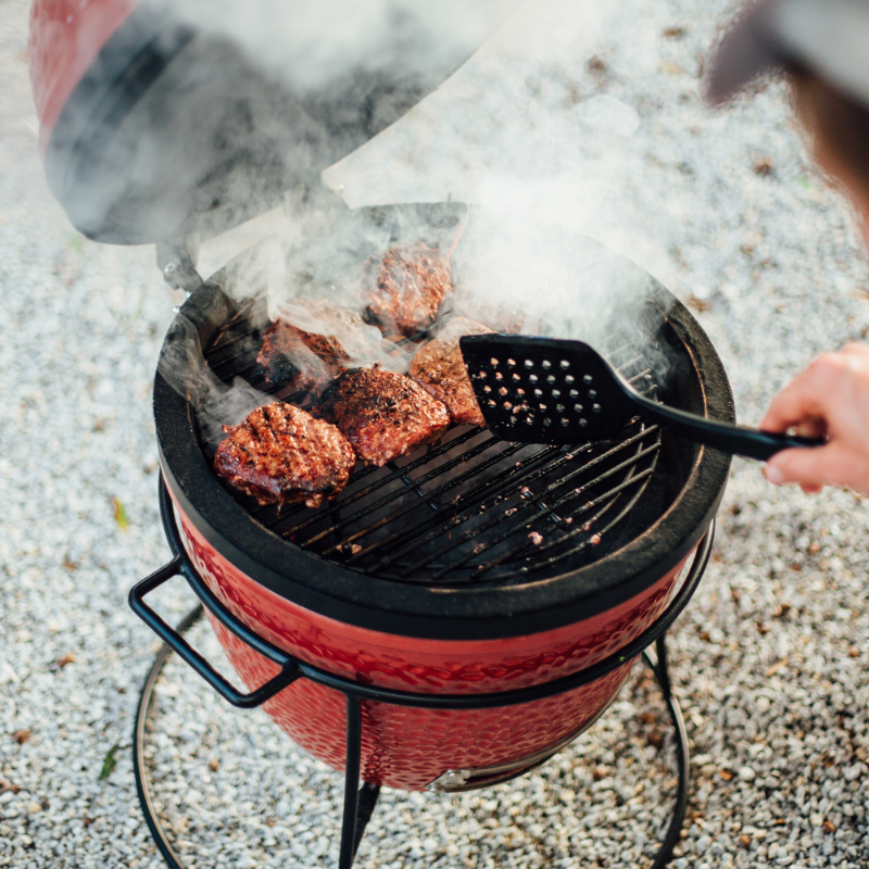 Kamado Joe - Joe Junior™ 13.5-inch Charcoal Grill in Red with Cast Iron Stand