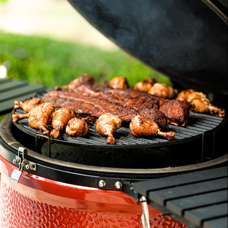 Kamado Joe Big Joe 3 with chicken and ribs cooking